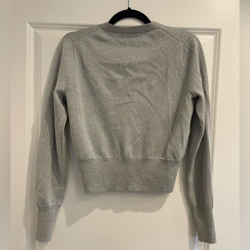 NWOT J. Crew Gray Silver Metallic Cardigan Sz. M Wool - Picture 4 of 5